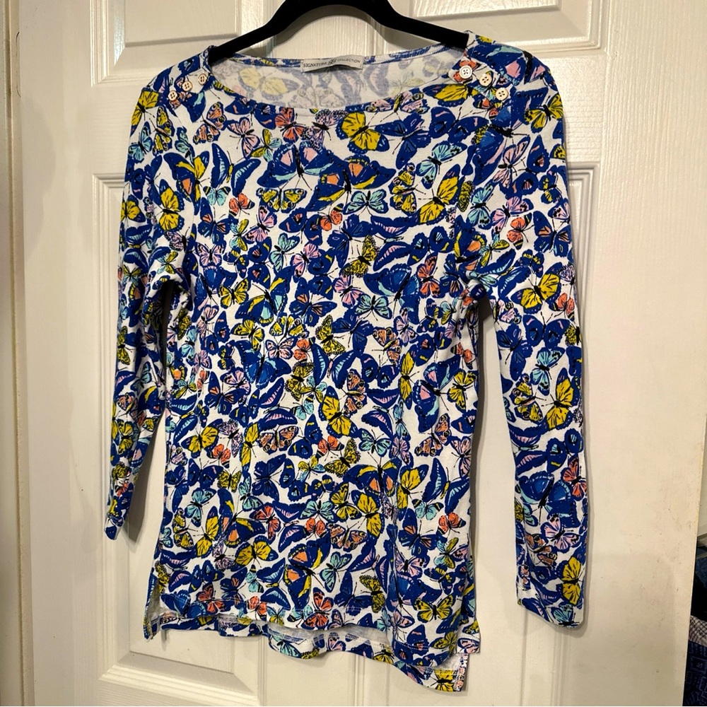 Signature Collection SP 4-6 Cotton Blue Pink Butterfly Print Women’s T-Shirt